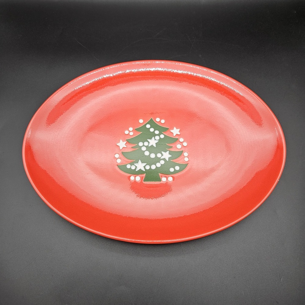 Waechtersbach Christmas Tree Holiday Red Oval Serving Platter Dish 13" Germany